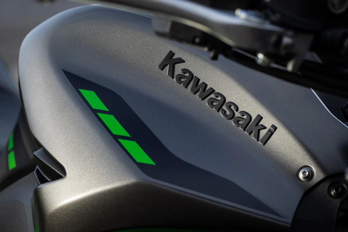 Kawasaki brand on the tank